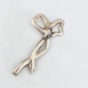 925 Mexico Sterling Silver Bow Pendant Brooch Vintage Modernist Ribbon Pin
